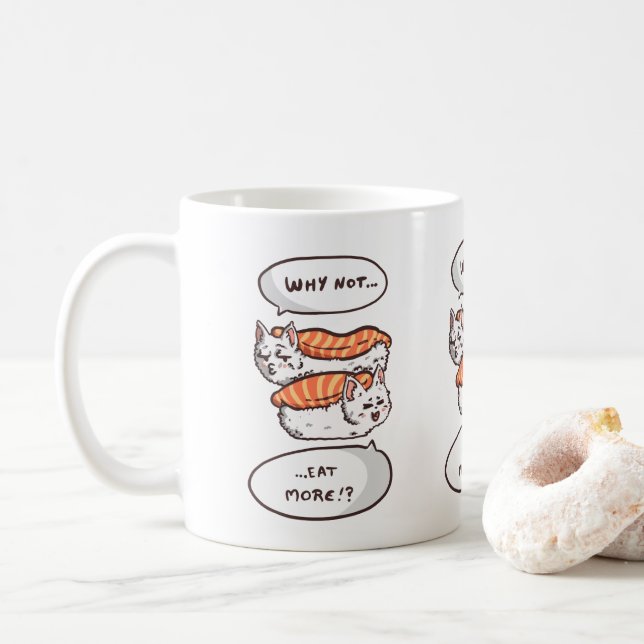 Taza De Café Humor del gato sushi de Kawaii (Con donut)