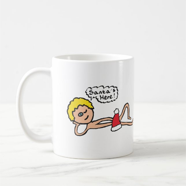 Taza De Café Humor divertido de navidad en Santa's Here (Izquierda)