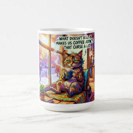 Taza de café humorística con diseño de gato gruñón