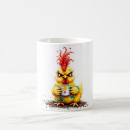 Taza de café humorística con diseño de pollo enfad