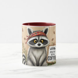 Taza de café humorística con mapache y leyenda