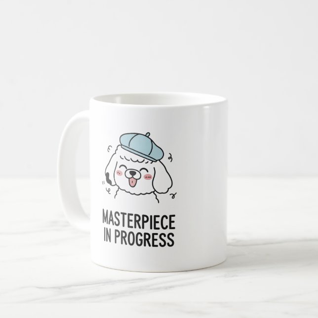 Taza De Café Humorística de perro caniche con diseño de Beret (Anverso izquierdo)