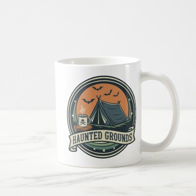 Taza De Café Hunted Grounds Spooky Camping Coffee Design (Derecha)