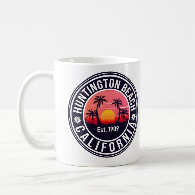 Taza De Café Huntington Beach California Retro Sunset Souvenirs (Izquierda)