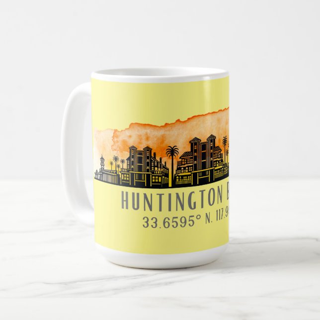 Taza De Café Huntington Beach City Silhouette (Anverso izquierdo)