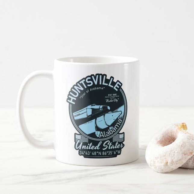 TAZA DE CAFÉ HUNTSVILLE CITY ALABAMA - ESPACIO DE COHETES (Con donut)