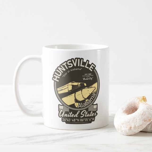 TAZA DE CAFÉ HUNTSVILLE CITY ALABAMA - ESPACIO DE COHETES (Con donut)