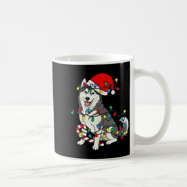 Taza De Café Huskey Dog Christmas Lights Santa Pajama Xmas Pet  (Derecha)