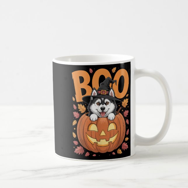 Taza De Café Husky Costume On Pumpkin Halloween Siberian Husky  (Derecha)