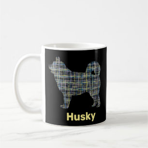 Taza De Café Husky Dog Líneas de la Cuadrícula Amarilla y Azul
