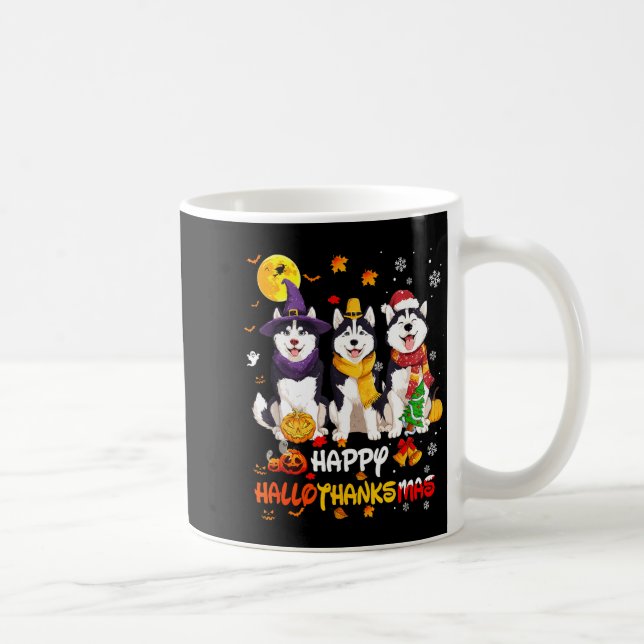 Taza De Café Husky Happy Hallothanksmas Dog Lover Christmas  (Derecha)