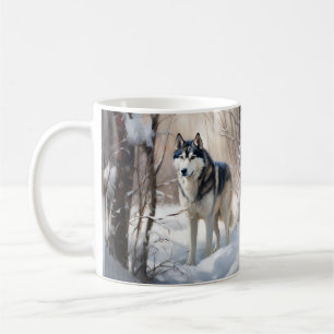 Taza De Café Husky Siberiano Deja que nieve Navidad
