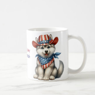 Taza De Café Husky Siberiano Patriótico Personalizado 4 de Juli