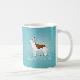 Taza De Café Husky Siberiano - Rojo - Feliz diseño de cumpleaño
