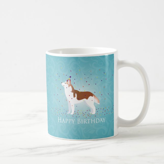 Taza De Café Husky Siberiano - Rojo - Feliz diseño de cumpleaño (Derecha)