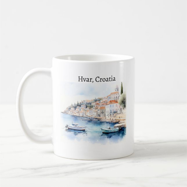 Taza De Café Hvar Croatia Watercolor Travel (Izquierda)