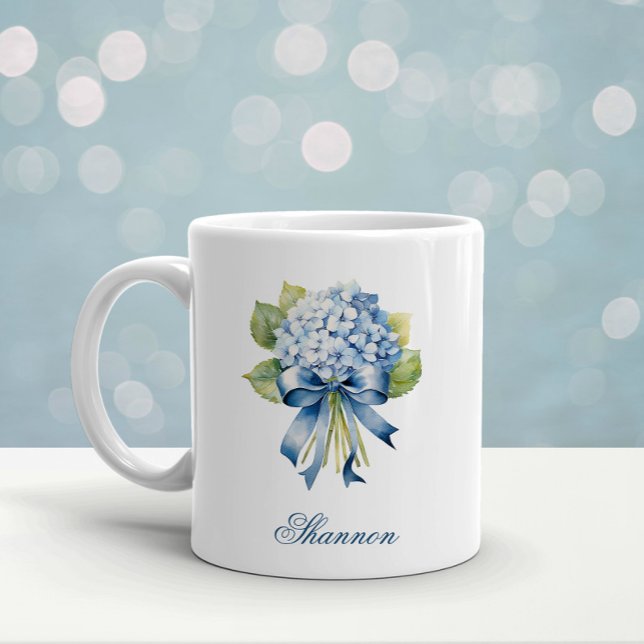 Taza De Café Hydrangea Azul Bouquet Bridesmaid (Bridesmaid Mug Blue Hydrangea Bouquet)