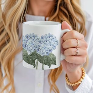 Taza De Café Hydrangea Azul Florece Hamptons Cerámica