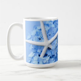 Taza De Café Hydrangea Azul Flores Starfish Blanco