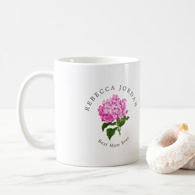 Taza De Café Hydrangea Rosa Gran Milenaria Mejor Mamá De La His (Con donut)