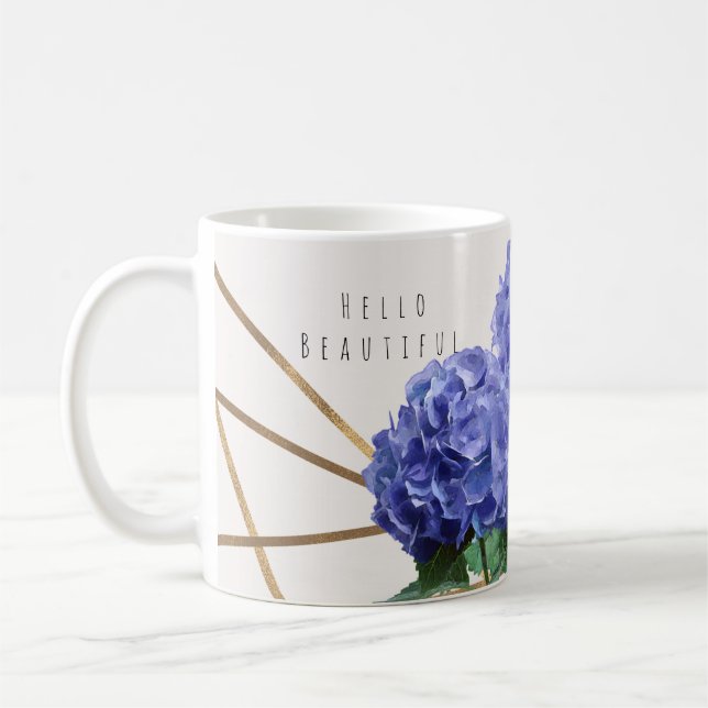 Taza De Café Hydrangea y Gold Elegant Floral Personalizado (Izquierda)