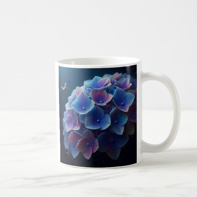 Taza De Café Hydrangeas Floral Púrpura y Azul (Derecha)