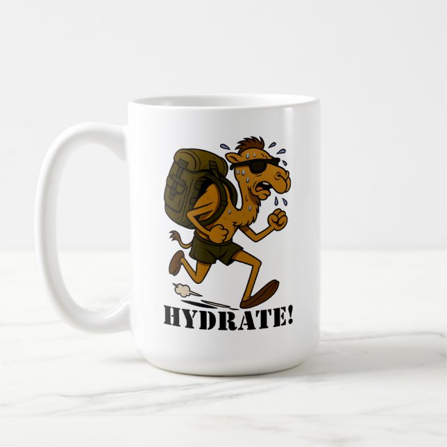 Taza De Café Hydrate – Funny Camel Running Fitness Design (Izquierda)