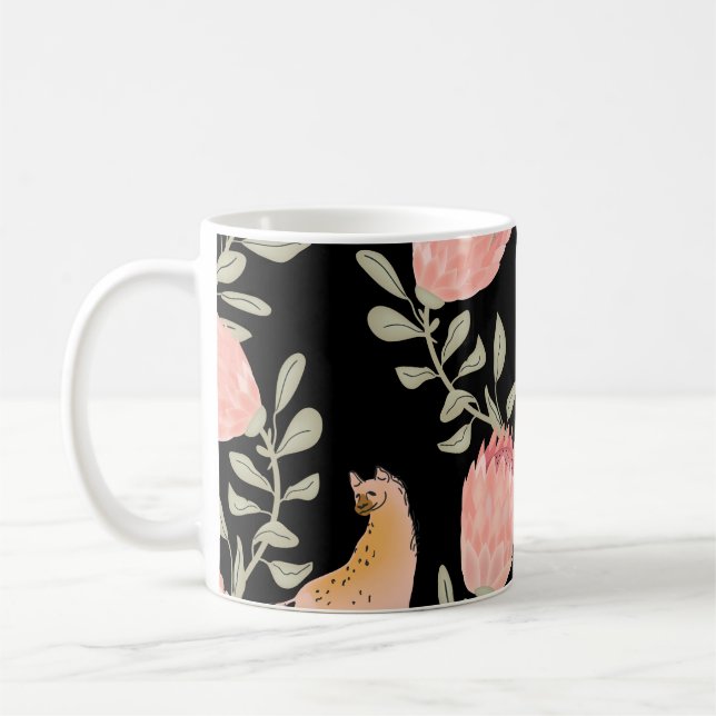 Taza De Café Hyena y Protea: fondo negro sin problemas (Izquierda)