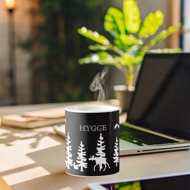 Taza De Café Hygge nórdico con siluetas de bosque blanco negro (Subido por el creador)
