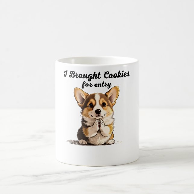 Taza De Café "I Brought Cookies" Pleading Corgi Pen & Ink Art (Centro)