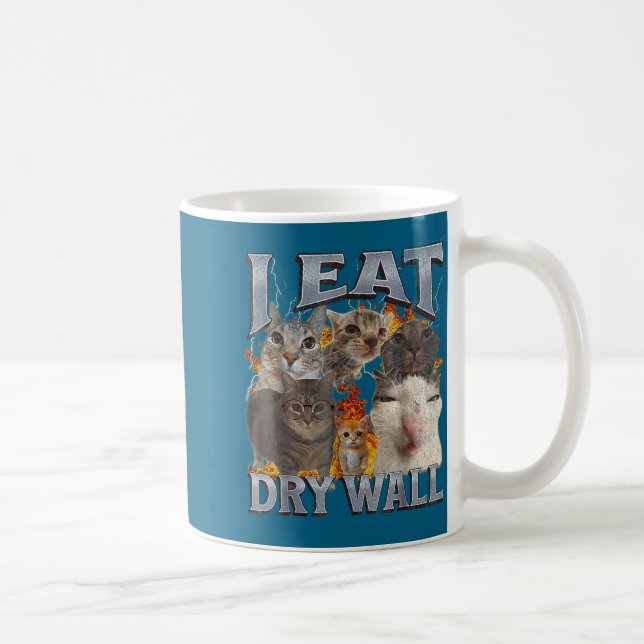 Taza De Café I Eat Drywall Funny Cat Meme Bootleg Graphic  (Derecha)