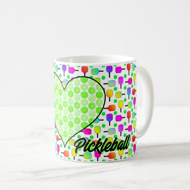 Taza De Café I Heart Pickleball Green Pickleball Filt Heart (Anverso derecho)