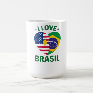 Taza De Café I Love Brasil USA Flag Heart