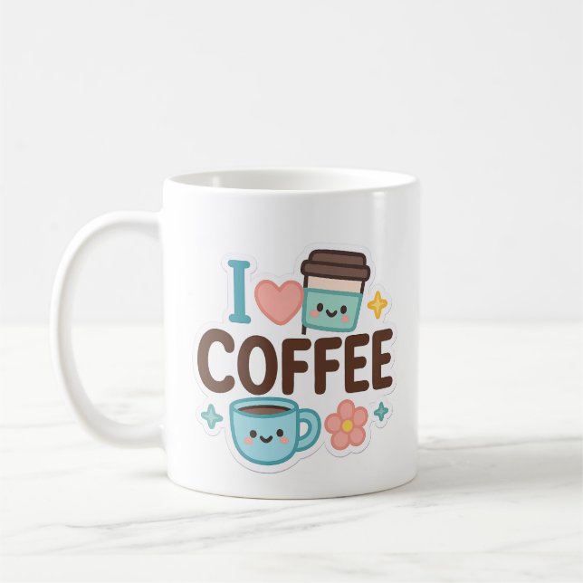 Taza De Café I Love Coffee Cute Kawaii Sticker – Adorable Coffe (Izquierda)