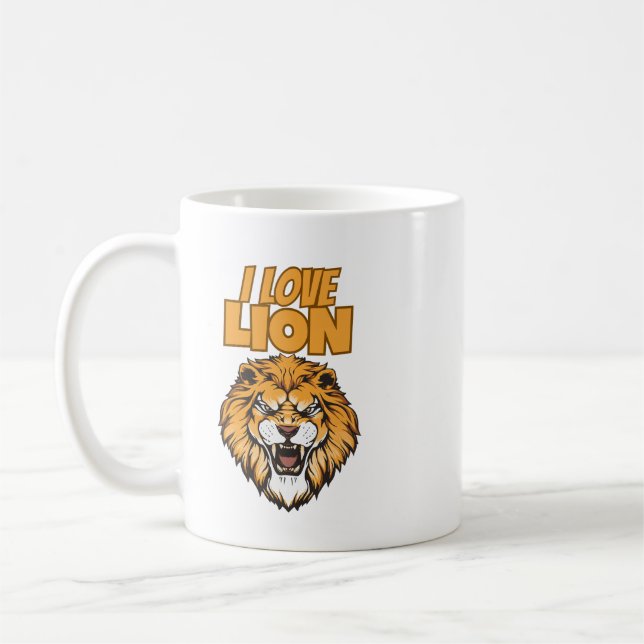 Taza De Café I Love Lion for Animal Lover and Wildlife Fan (Izquierda)