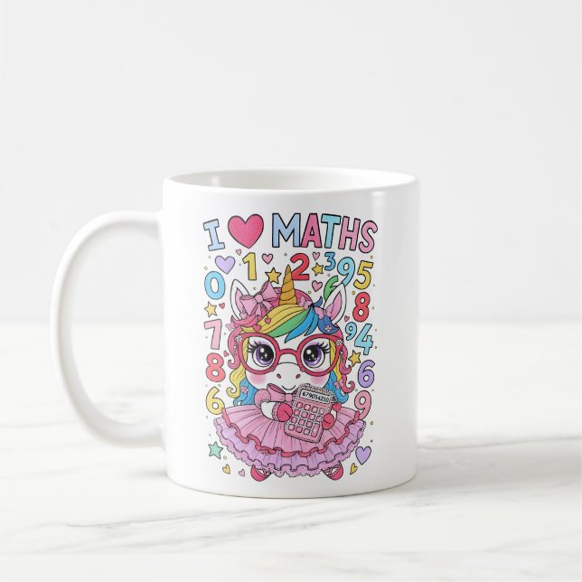 Taza De Café I Love Maths Cute Unicorn Calculator Mug (Izquierda)