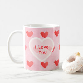 Taza De Café I Love You Cute Watercolor Pink Heart Valentine