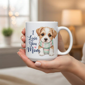 Taza De Café I Love You Mom Cute Puppy Scarf Coffee Mug