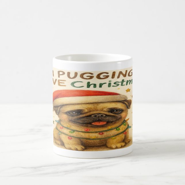 Taza De Café “I Plugging Love Christmas” Cute Christmas Pug Mug (Centro)