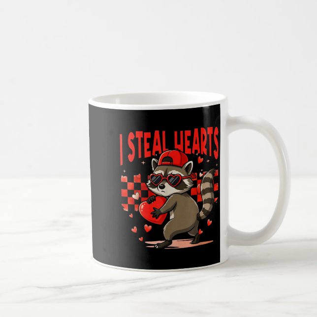 Taza De Café I Steal Hearts Design Raccoon Valentine Day Retro  (Derecha)