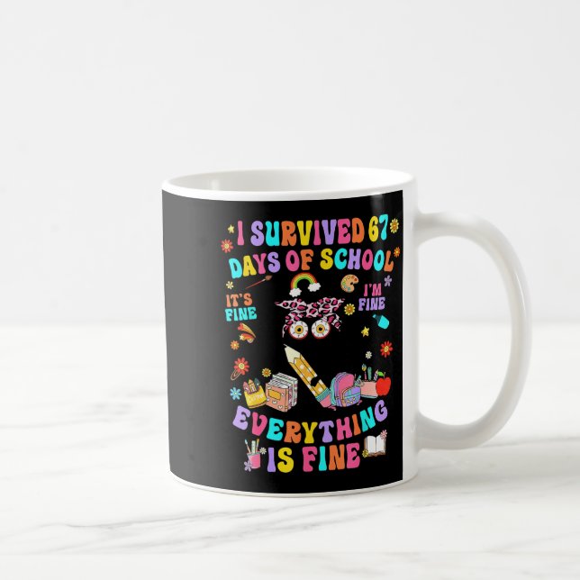 Taza De Café I Survived 67 Days Of School Funny Cat Six Seven M (Derecha)