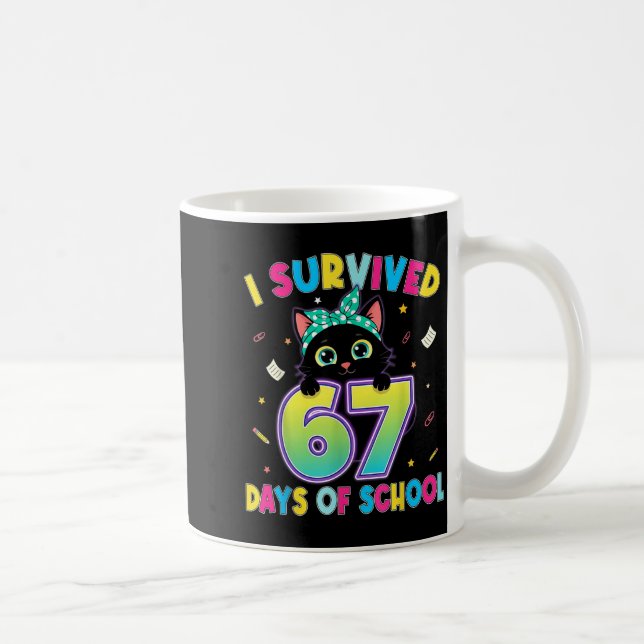 Taza De Café I Survived 67 Days Of School Funny Cat Six Seven M (Derecha)