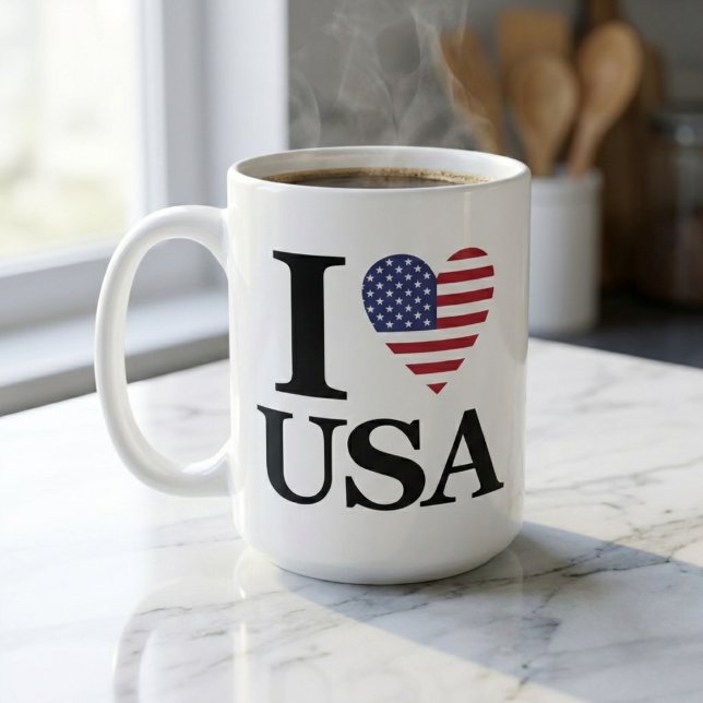 TAZA DE CAFÉ "I ❤️ USA" (Start Every Day With A Warm Mug Of Patriotism.)