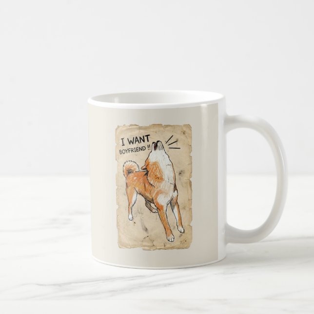 Taza De Café I Want a Boyfriend – Manifesting Shiba Inu Mug (Derecha)