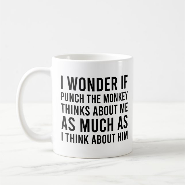 Taza De Café I Wonder if Punch the Monkey Think About Me Monkey (Izquierda)