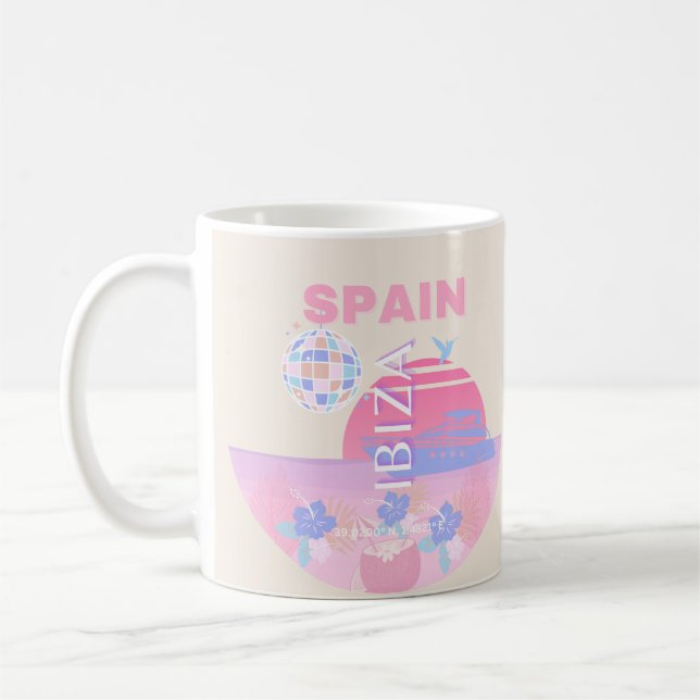 Taza De Café Ibiza, España, Viajes, Arte Preppy, Rosa (Izquierda)