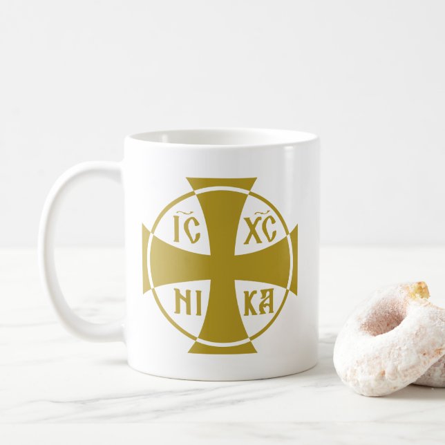 Taza De Café IC XC NIKA Christogram Jesucristo conquista (Con donut)
