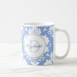 Taza De Café Ice Blue Vintage Damask Monogrammed Mug