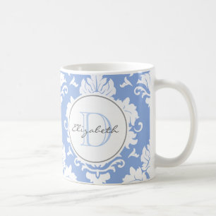 Taza De Café Ice Blue Vintage Damask Monogrammed Mug