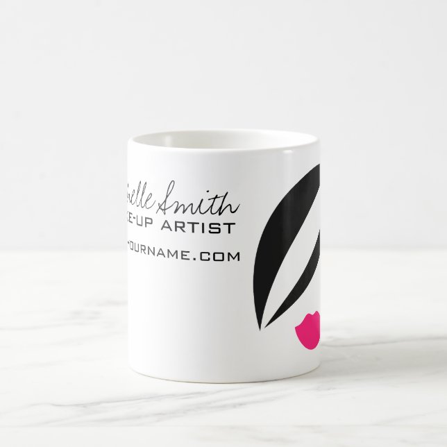 Taza De Café Icono de maquillaje Cara de mujer en labios rosado (Centro)